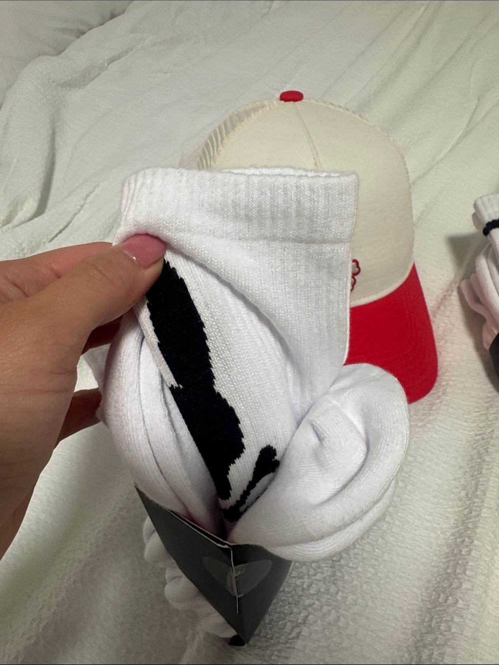 Psycho Bunny Cream and Red Trucker Hat with White Logo Socks Set - Picture 3 of 4
